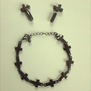 Cross bracelet and earrings